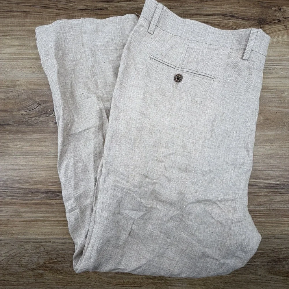 Murano Baird McNutt Linen Pants Mens 44x30 Light Tan 100% Linen Zac Fit